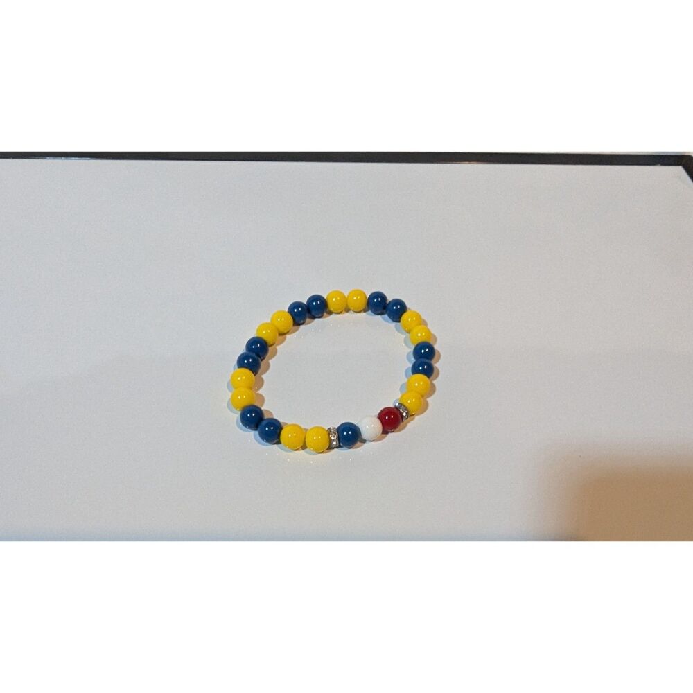 Blue Yellow Beaded Stretch Bracelet Elastic Fit